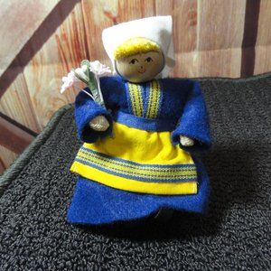 Vintage Swedish Wood hand painted Little girl on bench~Butticki artest~